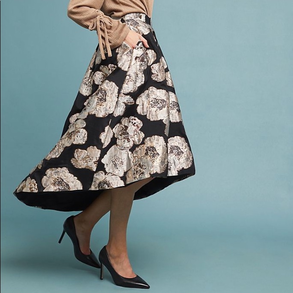 Anthropologie Hutch Rose Blossom Brocade Skirt